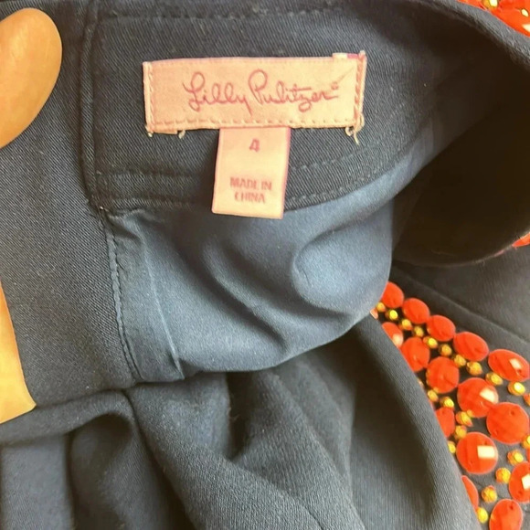 Lilly Pulitzer "Bennett" navy coral lined fitted dress  with beaded neckline - Picture 7 of 10